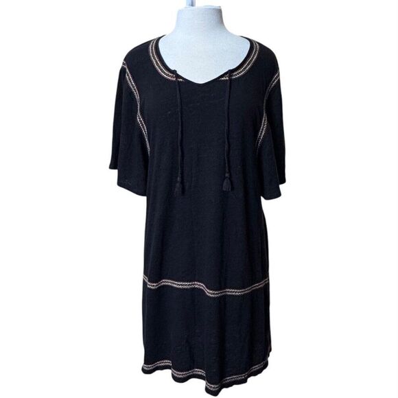 Garnet Hill Organic Linen Black Embroidered Beach Cover Up Dress - Picture 1 of 11